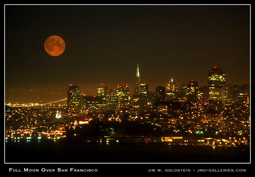 Full Moon Over San Francisco, cityscape photo by Jim M. Goldstein